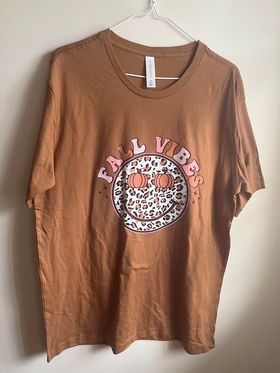 Fall Vibes Smile T Shirt Brown Size Large