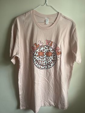 Fall Vibes Smile T Shirt Pink Size Large